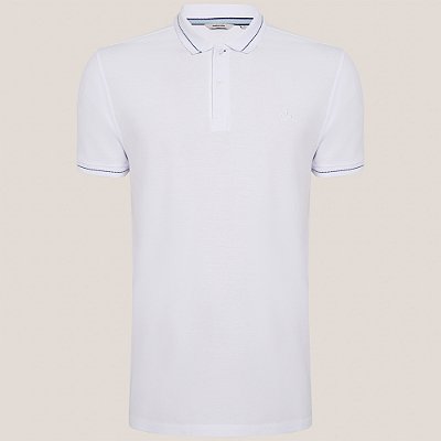 Camisa Polo Dudalina Jacquard Chevron Ve26 Branco Masculino