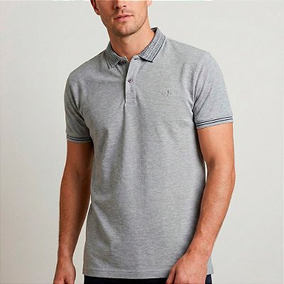 Camisa Polo Dudalina Piquet Jacquard Pr26 Cinza Masculino