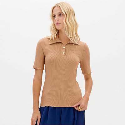 Blusa Lança Perfume Canelada Manga Curta Ou26 Bege Feminino
