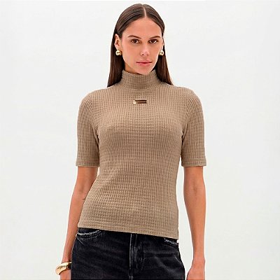 Blusa Lança Perfume Manga Curta Gola Alta Ou26 Bege Feminino