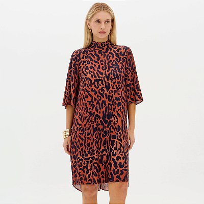 Vestido Curto Lança Perfume Estampado Ou26 Laranja Feminino