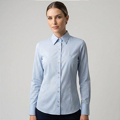 Camisa Dudalina Slim Lisa Ou26 Azul Feminino