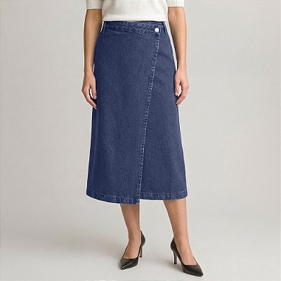 Saia Jeans Dudalina Transpassada Ou26 Azul Feminino