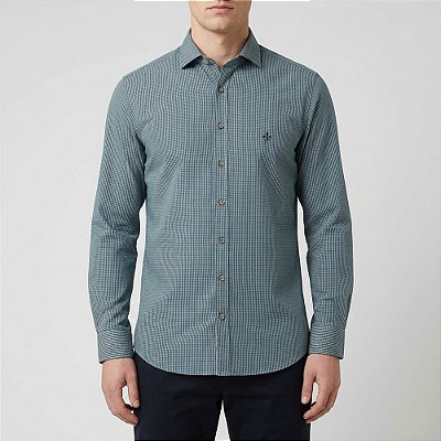 Camisa Dudalina Milano Micro Vichy Ou26 Verde Masculino