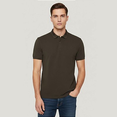Camisa Polo Dudalina Jacquard Gola In26 Marrom Masculino