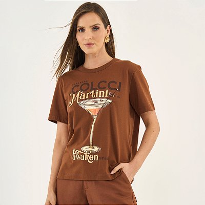 Camiseta Colcci Drink Ou26 Marrom Feminino