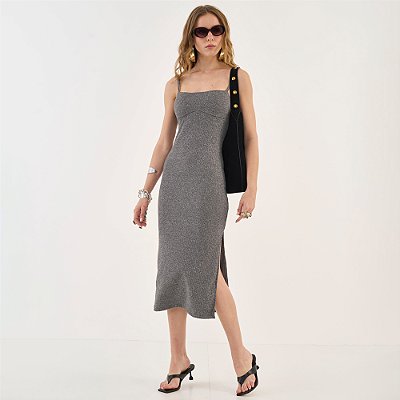 Vestido Midi Colcci Canelado Ou26 Grafite Feminino