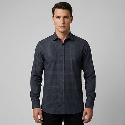 Camisa Dudalina Comfort Xadrez Ou26 Marinho Masculino
