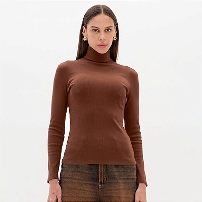 Blusa Lança Perfume Gola Alta Manga Ou26 Marrom Feminino