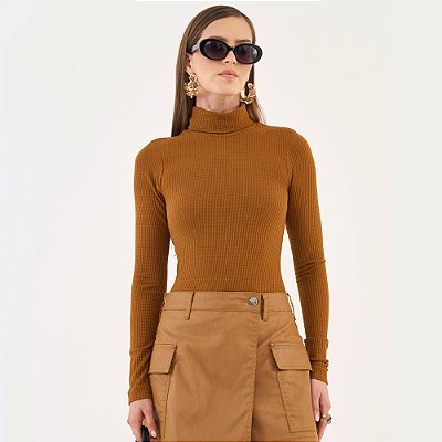 Blusa Canelada Colcci Gola Alta Ou26 Marrom Feminino