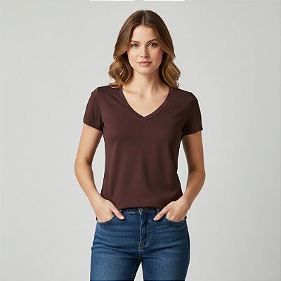 Blusa Dudalina Dec V Pima Touch Ou26 Marrom Feminino