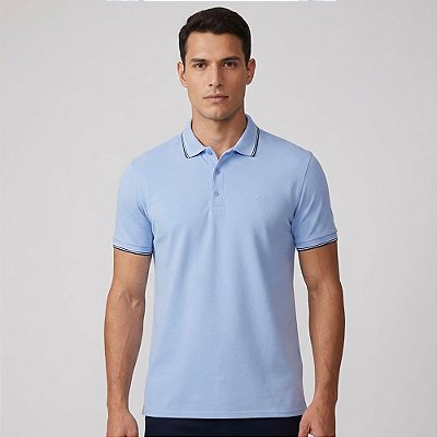 Camisa Polo Dudalina Frisos Degradê Ou26 Azul Masculino