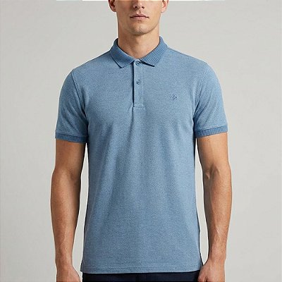 Camisa Polo Dudalina Mouline Gola Textur Ou26 Azul Masculino