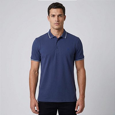 Camisa Polo Dudalina Frisos Degrade Ou26 Azul Masculino