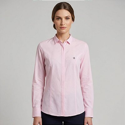 Camisa Dudalina Slim Lisa Listrada Ou26 Rosa Feminino
