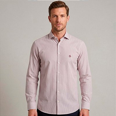 Camisa Dudalina Slim Listrada In26 Vermelho Masculino