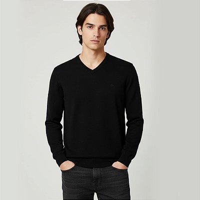 Suéter Tricot Dudalina Decote V Basic Ou26 Preto Masculino
