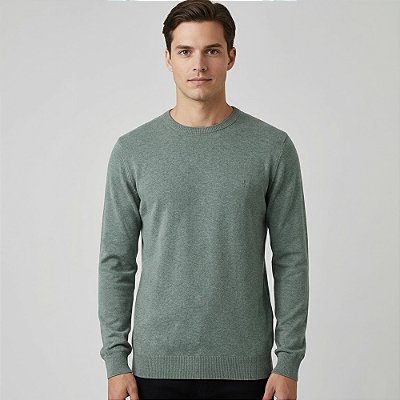 Suéter Tricot Dudalina Basic Melange Ou26 Verde Masculino