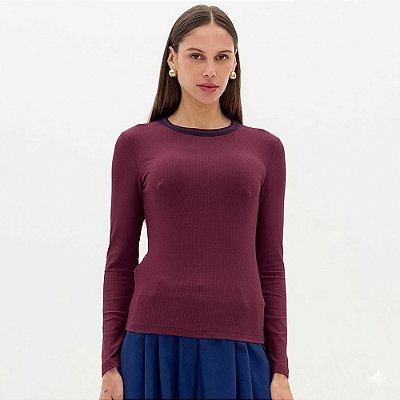 Blusa Lança Perfume Canelada Manga Longa Ou26 Bordô Feminino
