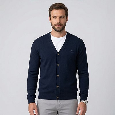 Cardigan Tricot Dudalina Cotton Ou26 Marinho Masculino