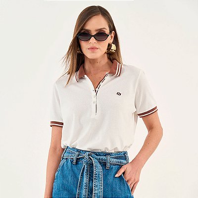 Camisa Polo Colcci Listras Ou26 Off White Feminino