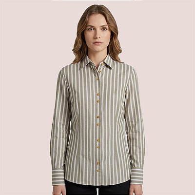 Camisa Dudalina Slim Listrado Melissa In26 Verde Feminino