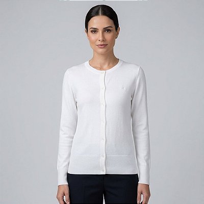 Cardigan Tricot Dudalina Basic In26 Off White Feminino