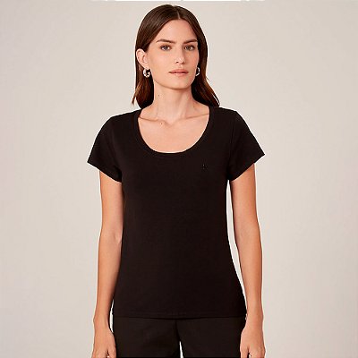 Blusa Dudalina Decote Canoa OU24 Preto Feminino