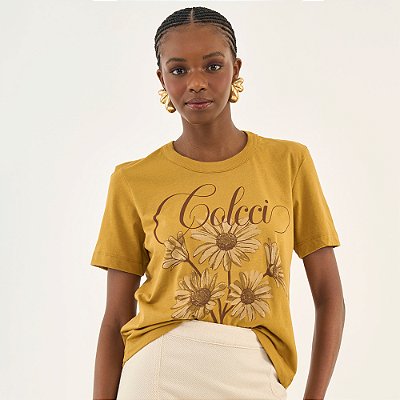 Camiseta Colcci Flower Ou26 Marrom Feminino