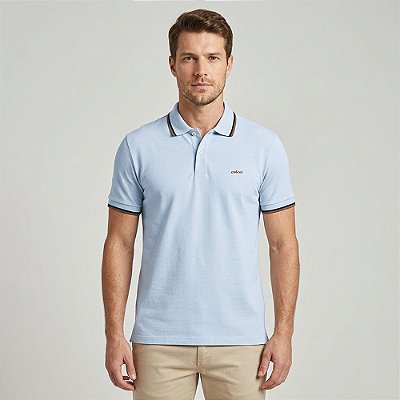 Camisa Polo Colcci Piquet 2 Listras In26 Azul Masculino
