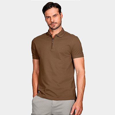 Camisa Polo Aramis Piquet Zip In26 Marrom Masculino