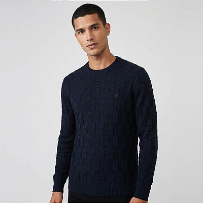Suéter Tricot Dudalina Text Geometric Ou26 Marinho Masculino