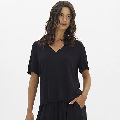 Blusa Lança Perfume Manga Curta Decote V In26 Preto Feminino