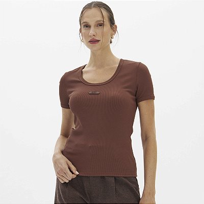 Blusa Easy Lança Perfume Canelada Curta In26 Marrom Feminino