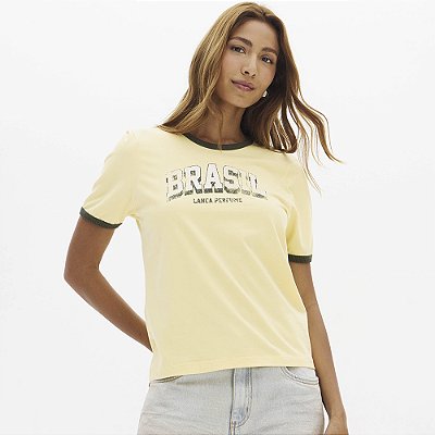 Camiseta Lança Perfume Baby Look Bicolor In26 Bege Feminino