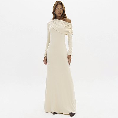 Vestido Longo Lança Perfume Manga In26 Bege Feminino