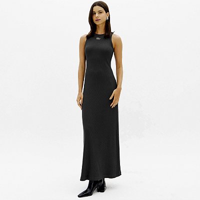 Vestido Lança Perfume Canelado Sem Manga In26 Preto Feminino