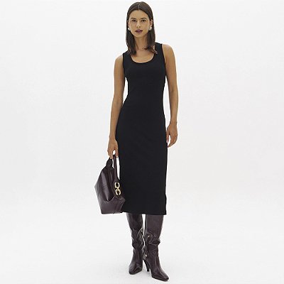 Vestido Midi Lança Perfume Canelado In26 Preto Feminino