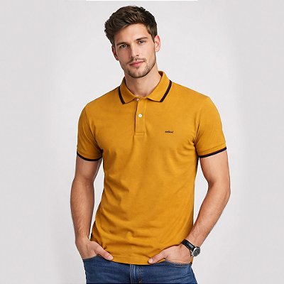 Camisa Polo Colcci Piquet 2 Listras In26 Amarelo Masculino