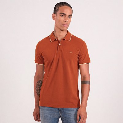 Camisa Polo Colcci Piquet 1 Listra In26 Laranja Masculino