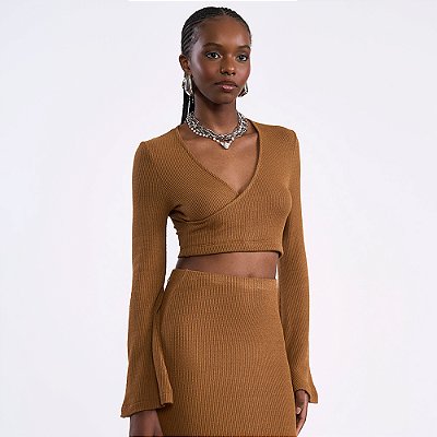 Blusa Colcci Gola V In26 Marrom Feminino