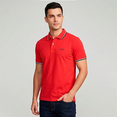 Camisa Polo Colcci Piquet 2 Listras In26 Vermelho Masculino