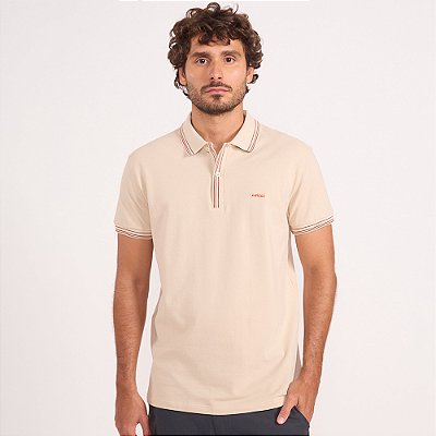 Camisa Polo Colcci Piquet Faixas In26 Bege Masculino