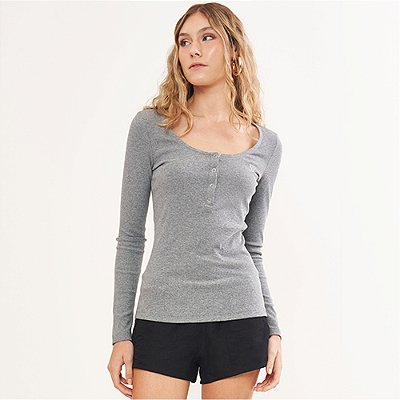Blusa Canelado Colcci Bottons In26 Grafite Feminino