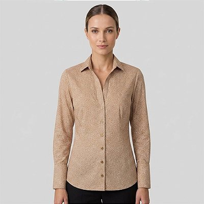 Camisa Dudalina Slim Est Folhagem In26 Bege Feminino
