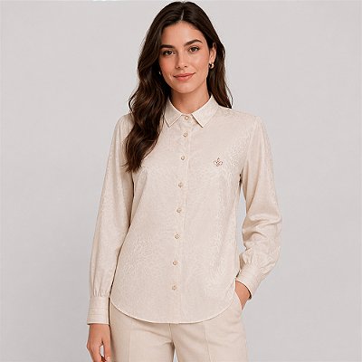 Camisa Dudalina Regular Jacquard Animal In26 Bege Feminino