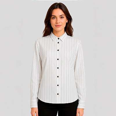 Camisa Dudalina Sf Ft Listrado In26 Off White Feminino