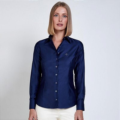 Camisa Dudalina Luxury Cetim Stretch In26 Marinho Feminino