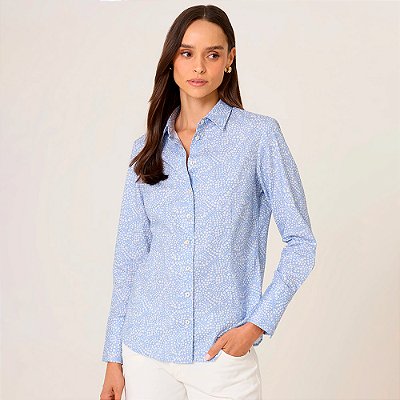 Camisa Dudalina Slim Est Floral In26 Azul Feminino