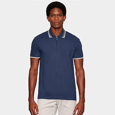 Camisa Polo Aramis Piquet Zip In26 Azul Masculino